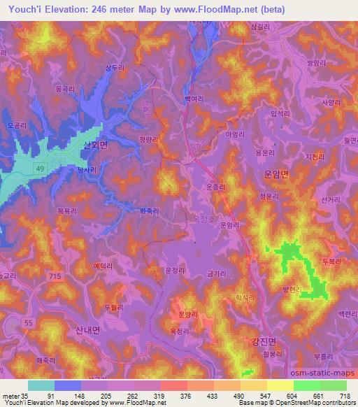 Youch'i,South Korea Elevation Map