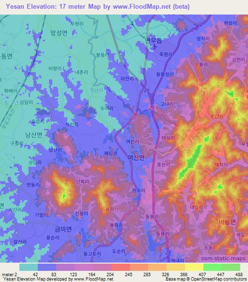 Yesan,South Korea Elevation Map