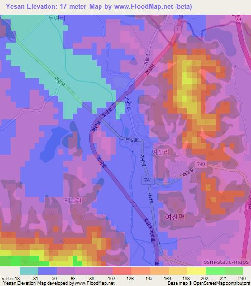 Yesan,South Korea Elevation Map