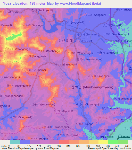 Yosa,South Korea Elevation Map