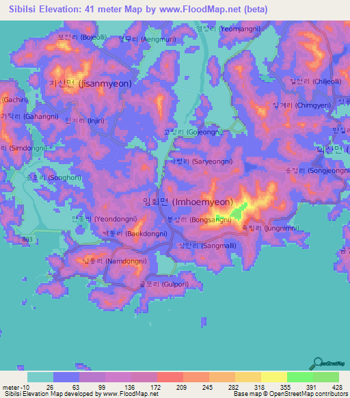 Sibilsi,South Korea Elevation Map