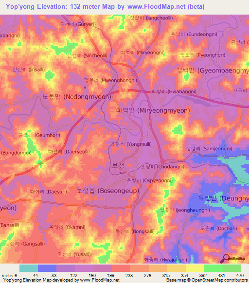 Yop'yong,South Korea Elevation Map