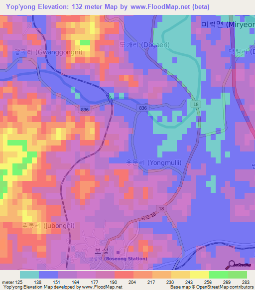 Yop'yong,South Korea Elevation Map