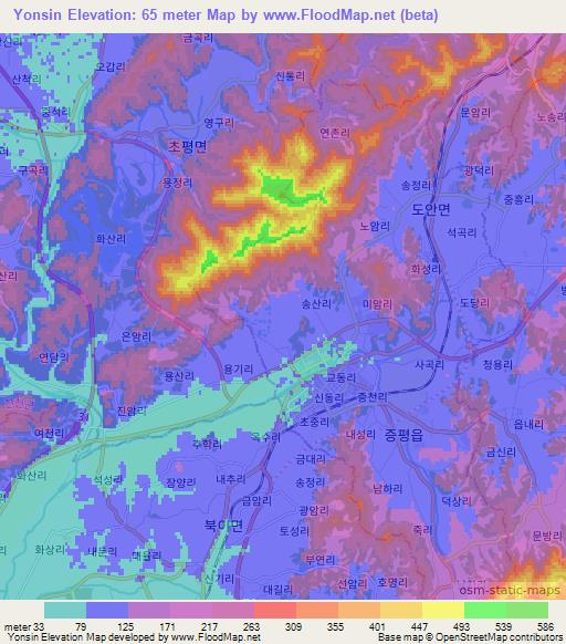 Yonsin,South Korea Elevation Map