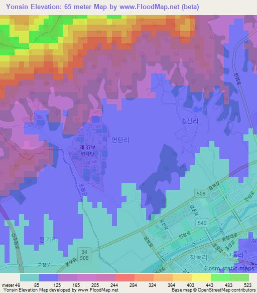 Yonsin,South Korea Elevation Map