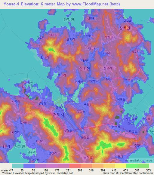 Yonsa-ri,South Korea Elevation Map