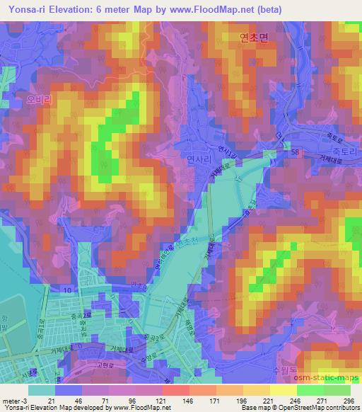 Yonsa-ri,South Korea Elevation Map