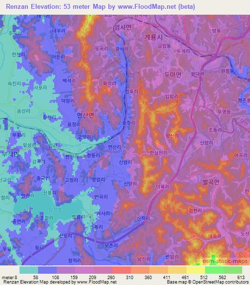 Renzan,South Korea Elevation Map