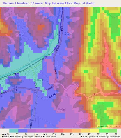 Renzan,South Korea Elevation Map