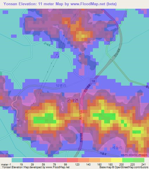 Yonsan,South Korea Elevation Map