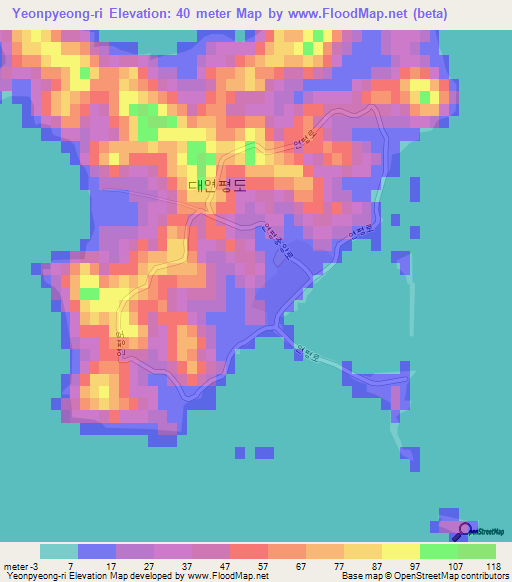 Yeonpyeong-ri,South Korea Elevation Map