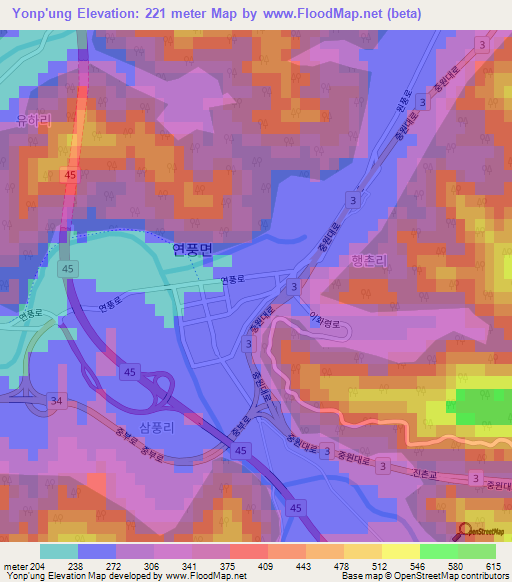 Yonp'ung,South Korea Elevation Map