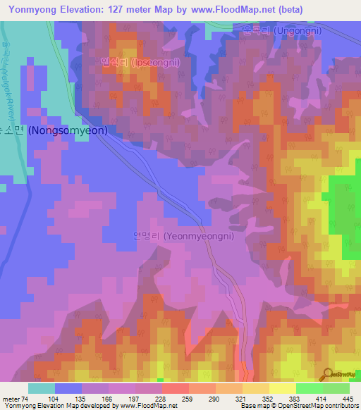 Yonmyong,South Korea Elevation Map