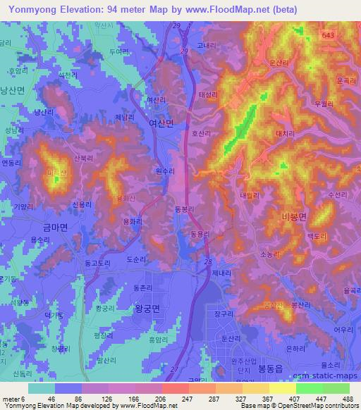 Yonmyong,South Korea Elevation Map