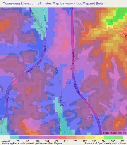 Yonmyong,South Korea Elevation Map