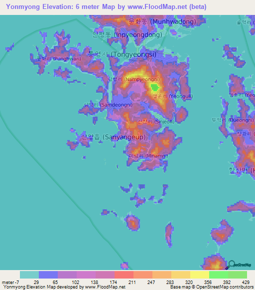 Yonmyong,South Korea Elevation Map