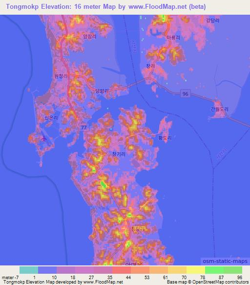 Tongmokp,South Korea Elevation Map