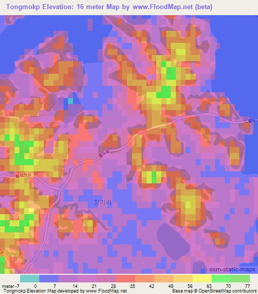 Tongmokp,South Korea Elevation Map