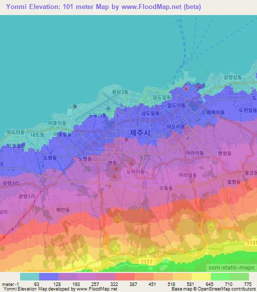 Yonmi,South Korea Elevation Map