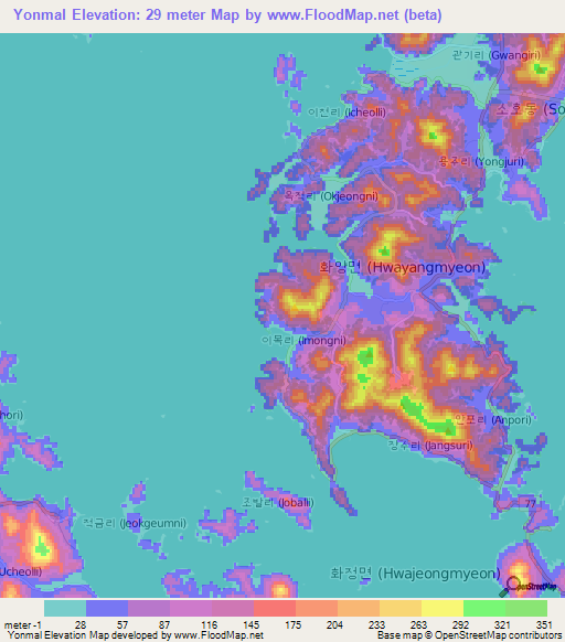 Yonmal,South Korea Elevation Map