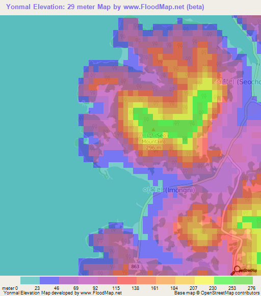 Yonmal,South Korea Elevation Map