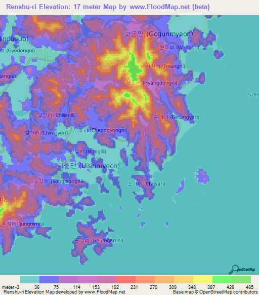 Renshu-ri,South Korea Elevation Map