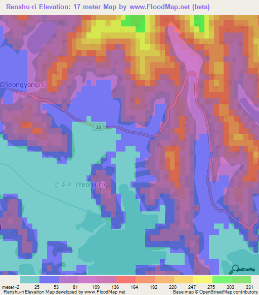 Renshu-ri,South Korea Elevation Map