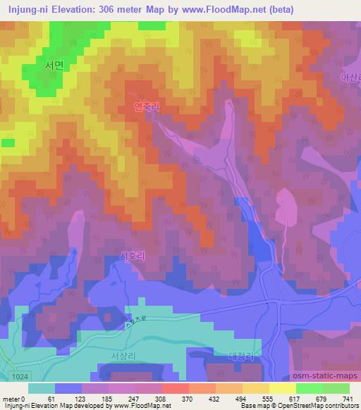 Injung-ni,South Korea Elevation Map