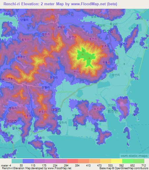 Renchi-ri,South Korea Elevation Map