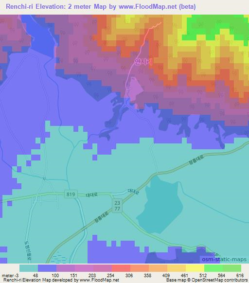 Renchi-ri,South Korea Elevation Map