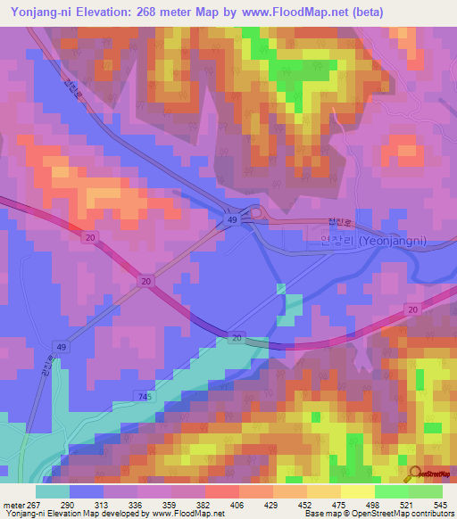 Yonjang-ni,South Korea Elevation Map