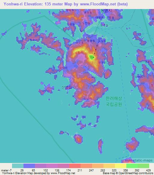 Yonhwa-ri,South Korea Elevation Map