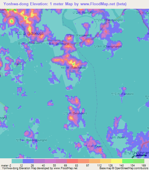 Yonhwa-dong,South Korea Elevation Map