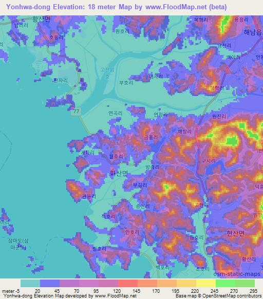 Yonhwa-dong,South Korea Elevation Map