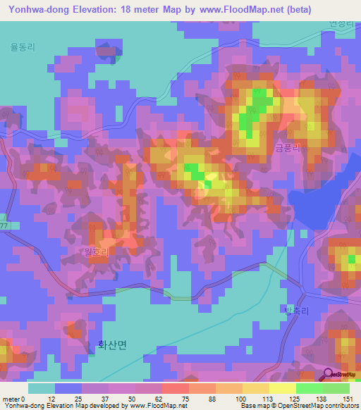 Yonhwa-dong,South Korea Elevation Map