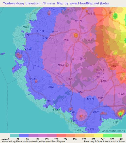 Yonhwa-dong,South Korea Elevation Map