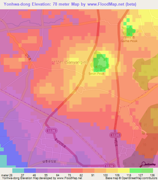 Yonhwa-dong,South Korea Elevation Map