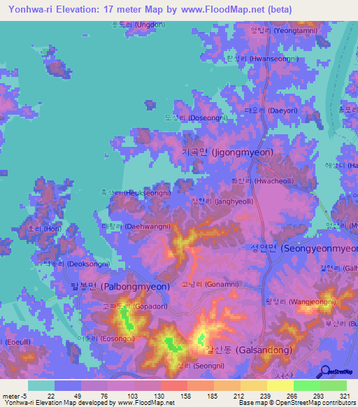 Yonhwa-ri,South Korea Elevation Map