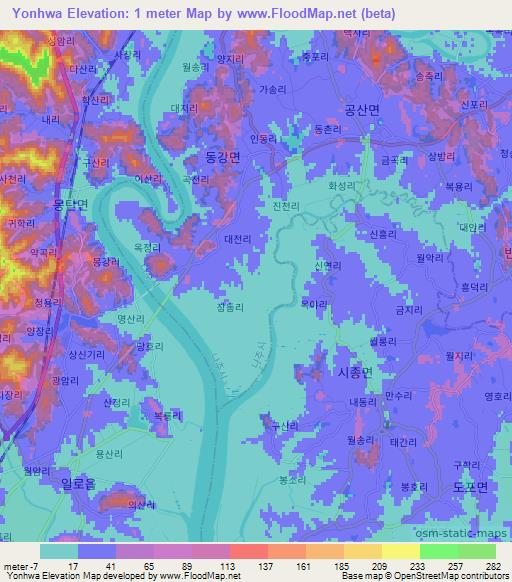 Yonhwa,South Korea Elevation Map