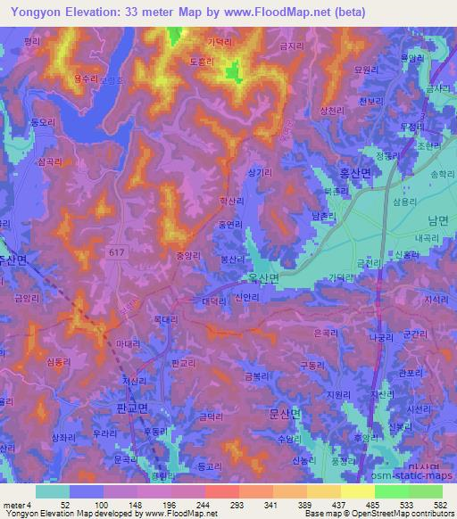 Yongyon,South Korea Elevation Map