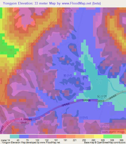 Yongyon,South Korea Elevation Map