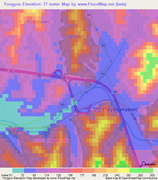 Yongyon,South Korea Elevation Map