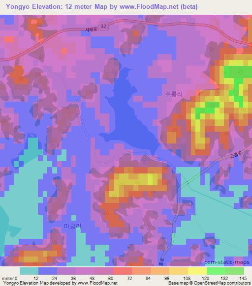 Yongyo,South Korea Elevation Map