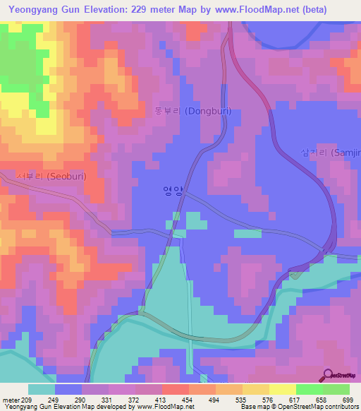 Yeongyang Gun,South Korea Elevation Map