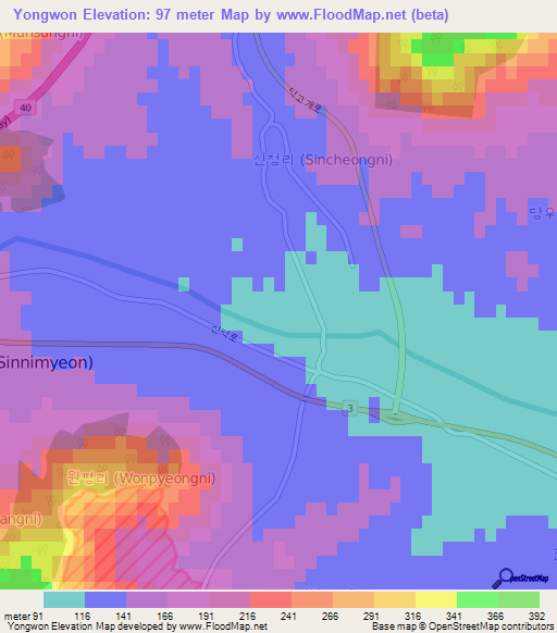 Yongwon,South Korea Elevation Map