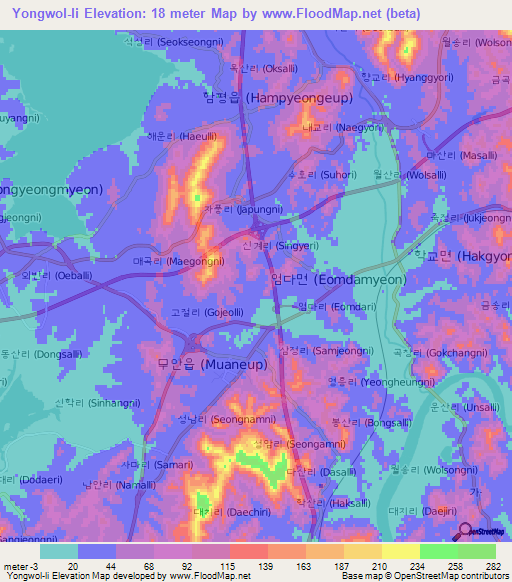 Yongwol-li,South Korea Elevation Map
