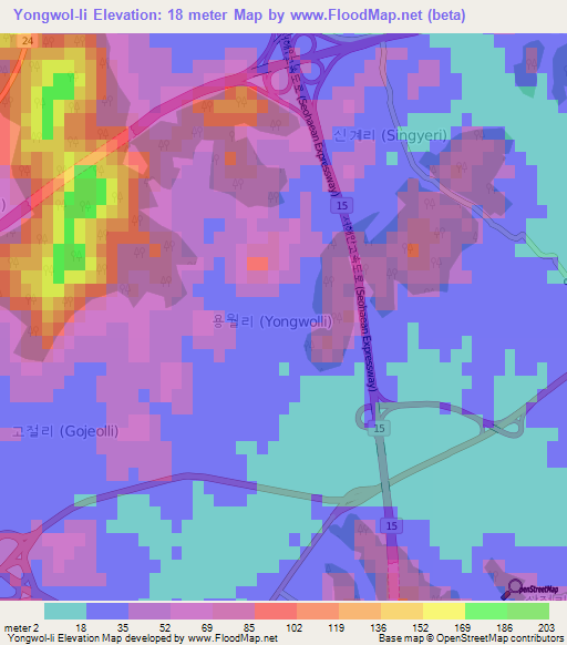 Yongwol-li,South Korea Elevation Map