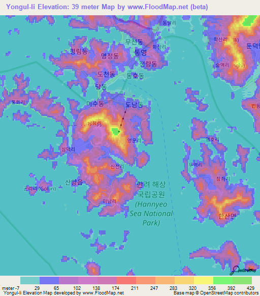 Yongul-li,South Korea Elevation Map