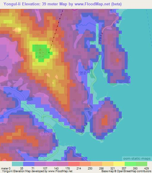 Yongul-li,South Korea Elevation Map