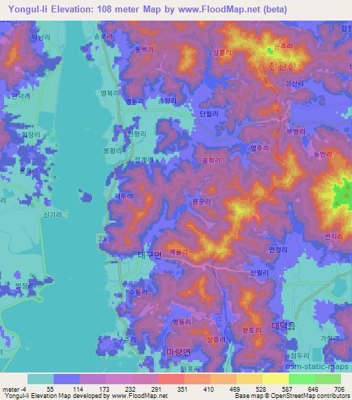 Yongul-li,South Korea Elevation Map